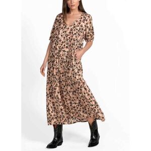 Calme by Johnny Was Liya Tiered Floral Midi Dress in Pink Size L